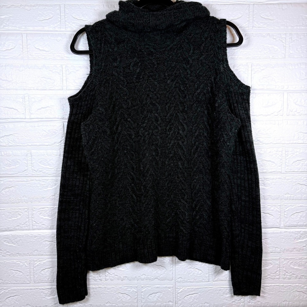 Faded Glory Cold Shoulder Sweater Womens Large Gray Cable Knit Turtleneck
